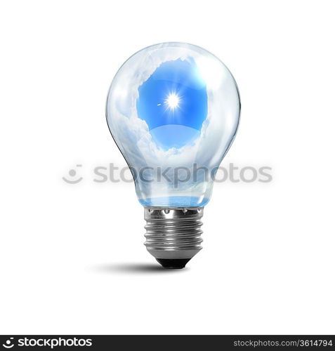 Illustration of an electric light bulb with clean and safe nature inside it Conceptual illustration