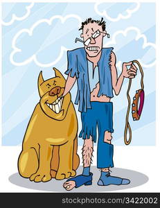 illustration of bad dog and his battered owner