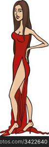 illustration of beautiful sexy woman in red gown dress