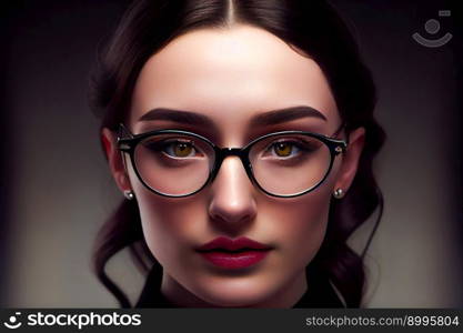 Illustration of Beautiful Young Woman Wearing Glasses.  Generative AI 