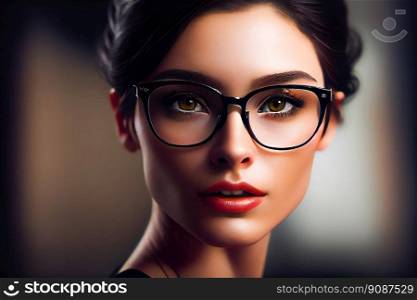 Illustration of Beautiful Young Woman Wearing Glasses.  Generative AI 