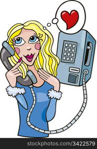Illustration of blond woman in love talking by phone