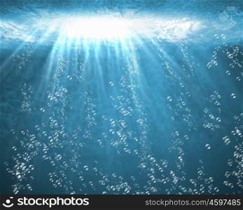 Illustration of blue sea underwater with air bubbles