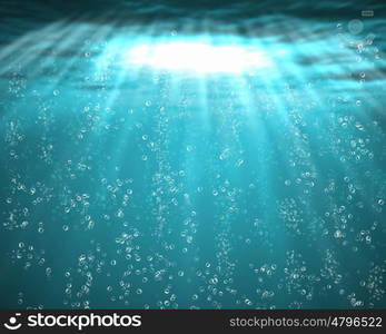 Illustration of blue sea underwater with air bubbles