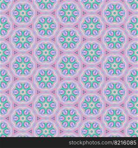 illustration of bright varicolored seamless pattern of abstract shapes and forms with circles and stars. Abstract seamless colorful kaleidoscopic print