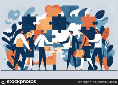 Illustration of Business People Connecting Puzzle Elements For Business Teamwork Concept  Created with Generative AI Technology