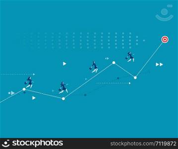 Illustration of businesswoman racing up arrow towards target. Concept business vector