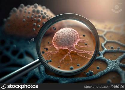 illustration of cancer cell under magnifying glass created by generative AI