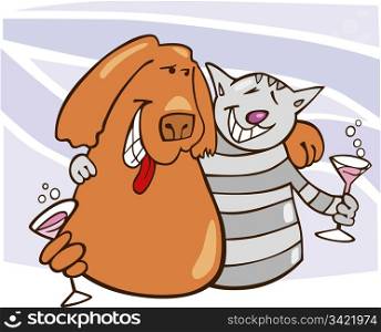 Illustration of cat and dog in friendship
