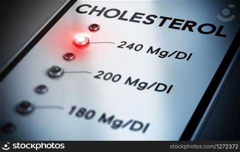 Illustration of cholesterol test with red light and blur effect. laboratory testing. . Cholesterol Test