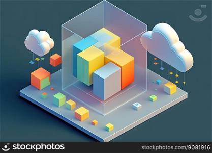 Illustration of cloud technologies. Generative Ai image. Illustration of cloud technologies