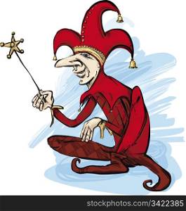 illustration of court jester in red costume