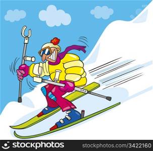 Illustration of crazy man on ski