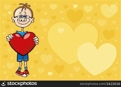 illustration of cute teen boy with big heart in his hands