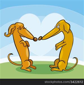 Illustration of Dachshund Dogs in Love