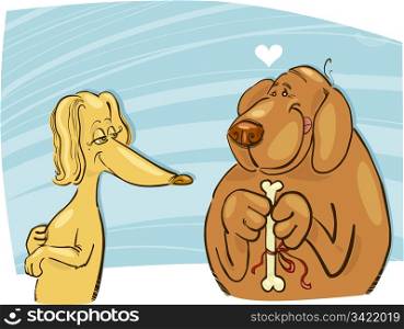 Illustration of dog in love giving gift to his Valentine