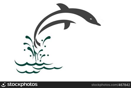 Illustration of dolphin jumping on the wave , 3D rendering