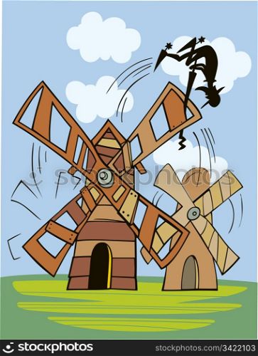 Illustration of Don Quixote and wind mill