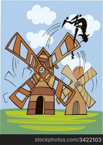 Illustration of Don Quixote and wind mill