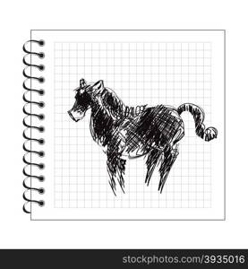 Illustration of doodle horse on notepad paper