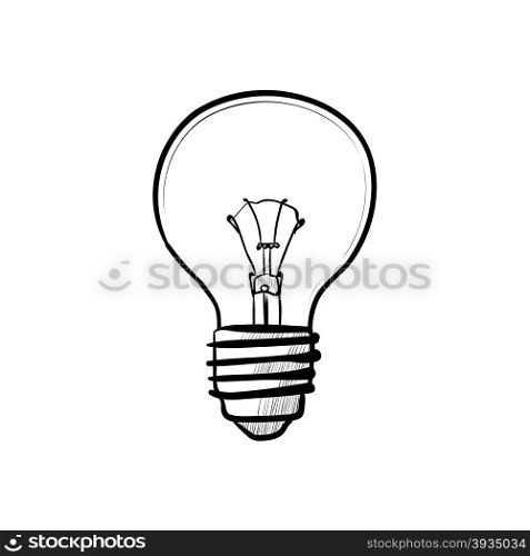 Illustration of doodle style light bulb isolated on white background