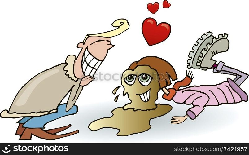 Illustration of fallen girl in love with boy