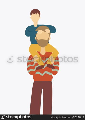 Illustration of father carrying his son on sholders - Fathers Day Celebration