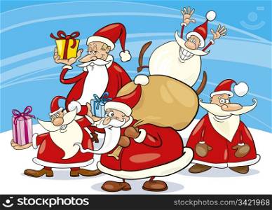 illustration of five santa clauses group