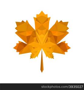 Illustration of flat origami autumn leaf isolated on white background