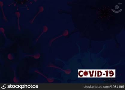 illustration of flu VIRUS abstract on dark blue background, Digital paint Covid 19, Wuhan virus disease. Corona Virus Cell for template background,.microbiology concept for medical healthcare