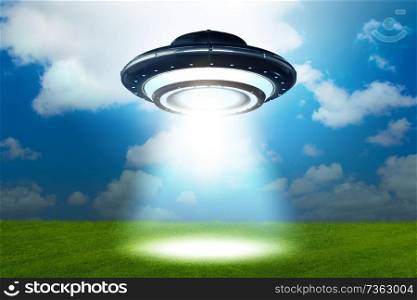 Illustration of flying saucer emitting light - 3d rendering
