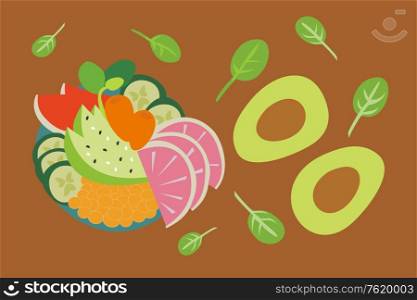 Illustration of fruits and vegetables - Healthy and organic food - Vegetarianism and Veganism