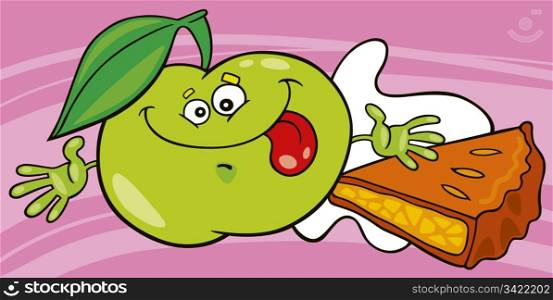 illustration of funny green apple and pie