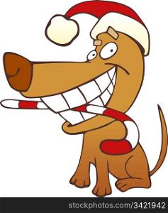 Illustration of funny santa claus dog with christmas cane