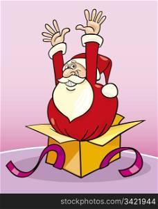 Illustration of funny santa claus in gift box
