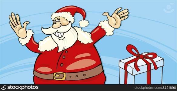 Illustration of funny santa claus with gift