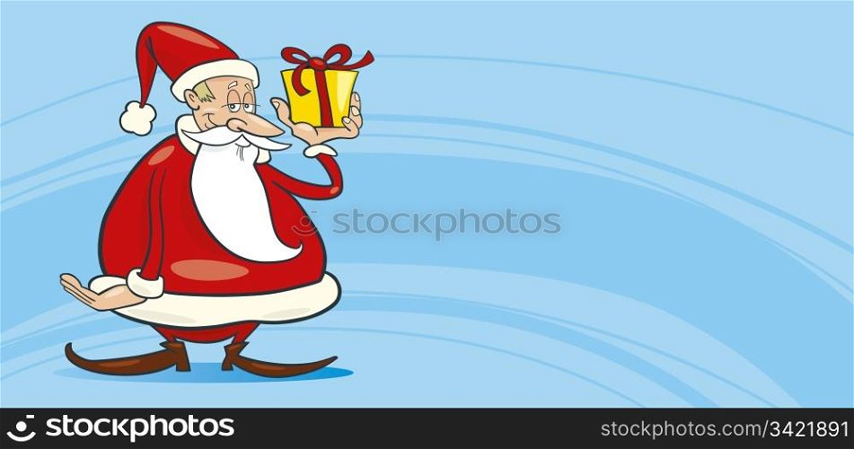 Illustration of funny santa claus with gift