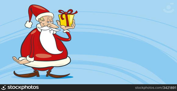 Illustration of funny santa claus with gift