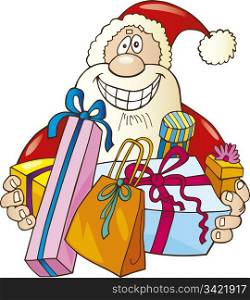 Illustration of funny santa claus with gifts
