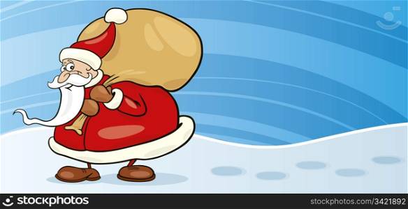 Illustration of funny santa claus with sack of gifts