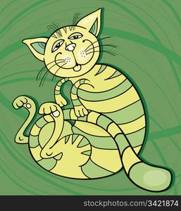 Illustration of Happy Green Cat