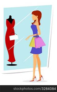 illustration of lady doing window shopping