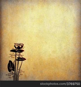 Illustration of lotus flowers on old paper with copy space