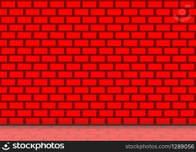 illustration of luxurious Red color brick blocks wall background with reflection on the floor.