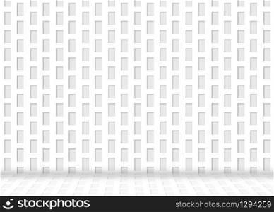 Illustration of luxurious white rectangle shape pattern wall background with reflection on the floor.