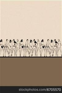 Illustration of models in a line for an invitation.