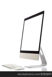 Illustration of modern computer monitor with blank screen. Isolated on white. added for screen.. Modern Computer Monitor