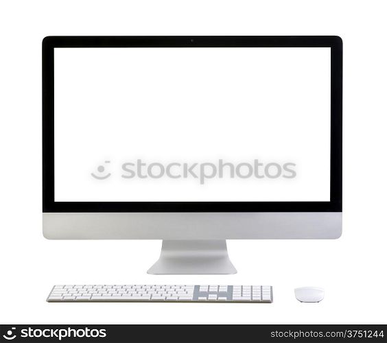 Illustration of modern computer monitor with blank screen. Isolated on white. added for screen.. Modern Computer all-in-one