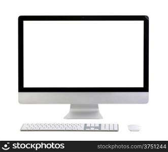 Illustration of modern computer monitor with blank screen. Isolated on white. added for screen.. Modern Computer all-in-one