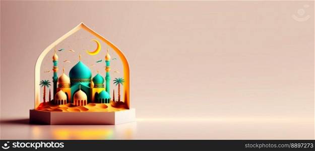 Illustration of Mosque for Eid Ramadan Islmic Celebration Background with Empty Space